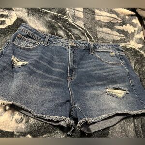 Time and Tru Dark Blue Distressed Jean Shorts